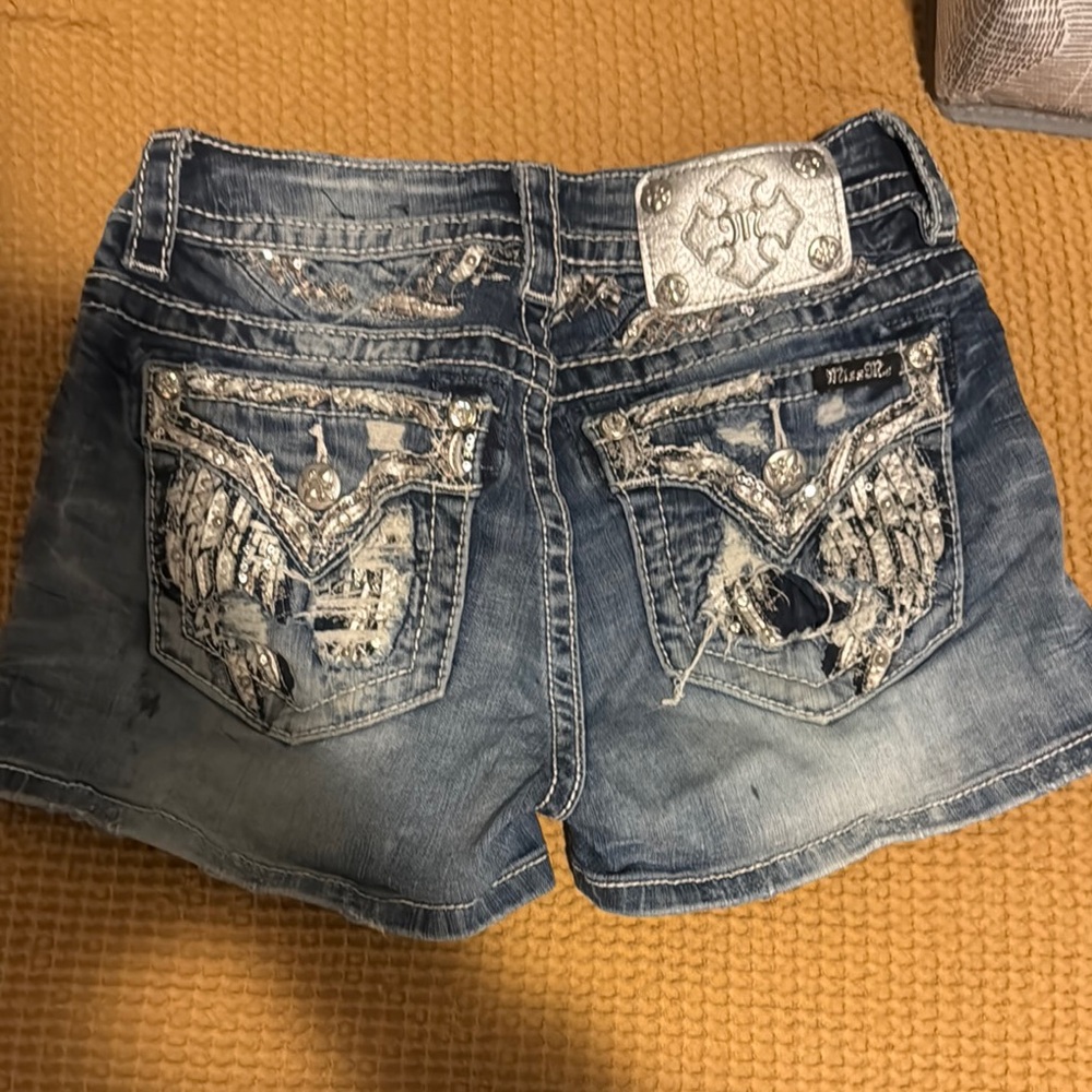 Miss Me Blue Jean Shorts with Rhinestone Embellishments